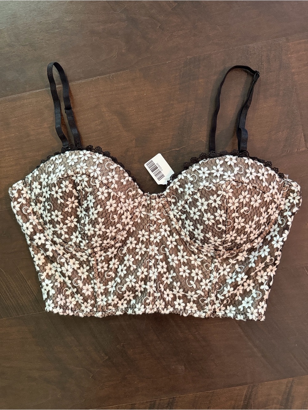 Hearts Rob Black Floral Lace Bustier Crop Top NWT (M)